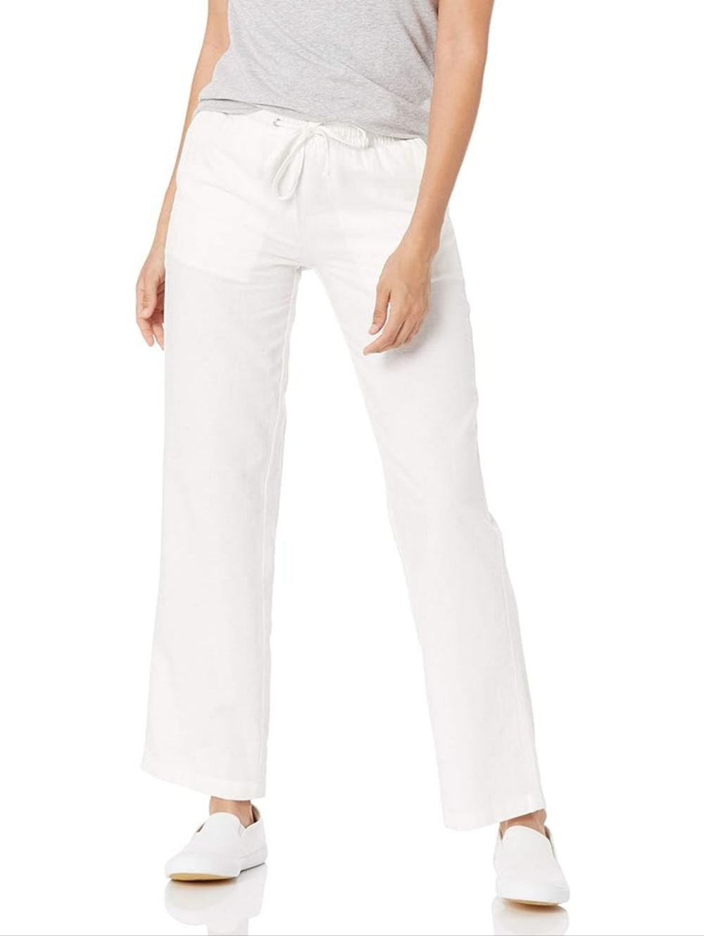 Amazon Essentials Pull On Linen Blend Drawstring Wide Leg Pants White Sz XL